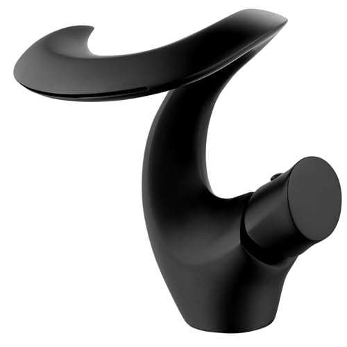 Robinet Cascade Noir Mat pour Salle de Bain - Mitigeur Lavabo Moderne et Élégant en Laiton - Eau Froide et Chaude