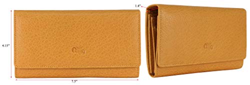 Image of Women's Top Grain Leather Wallet, RFID Blocking Bifold clutch, 17 Card Slots, Zip Pocket Organizer, Elegant Gift for Women - Birthday, Valentine, Anniversary - LIGHT YELLOW