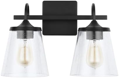Capital Lighting 139122MB-496 Jayne Mid-Century seeded Cone Glass Bath Vanity Wall Mount, 2-Light 200 Total Watts, 11" H x 15" W, Matte Black