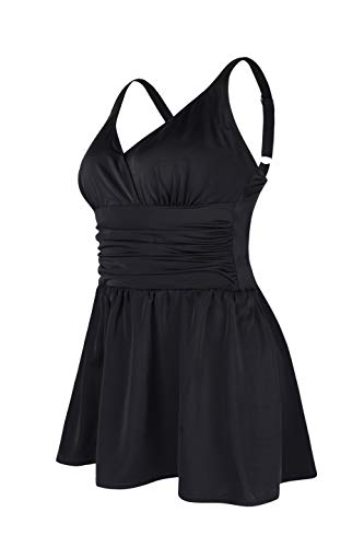 JINXUEER Women’s Plus Size Swim Dress Floral Print Ruched Modest Slimming One Piece Skirt Swimsuit2