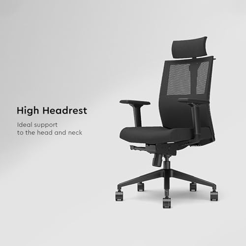 Image of Interio by Godrej Cross Half Mesh High Back Ergonomic Office Chair for Work from Home /Study, 1 Year Warranty, Height Adjustable Chair with Adjustable Armrest, Nylon Base (Black Ink)
