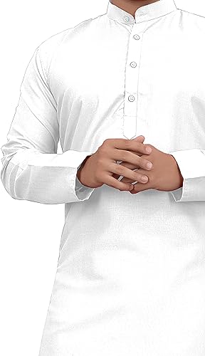 Image of Cotton Blend Full Sleeve Long Plain Kurta for Men