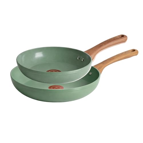T-Fal Revive Nonstick Ceramic Frying Pan Set (2-Piece) 8" & 10" Skillet, Oven Safe to 350°F, Stay-Cool Handle, Kitchen Pots and Pans, Green Granite