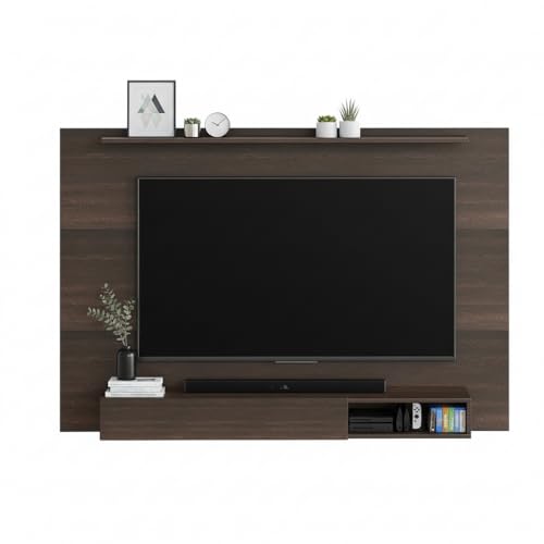 Image of FURNEASER Reyroy Wall Mounted TV Unit for Living Room | Wooden TV Panel with Floating Cabinet & Storage Shelf | Modern Entertainment Unit for Upto 60 Inch TV (Wenge)