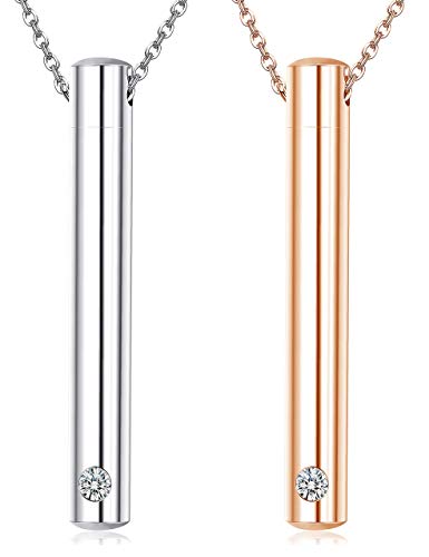 Sllaiss 2 pcs Crémation Bijoux Cristaux de Austrian en Acier Inoxydable Rose Doré Ton Argent Bar Urne Pendentif Commémoratif Cendres Souvenir Souvenir Exquis Collier
