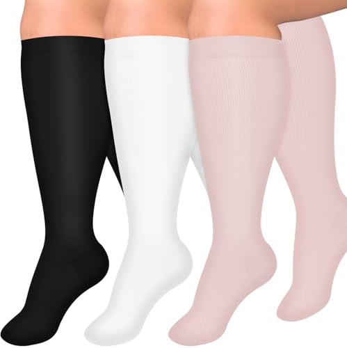Image of Diu Life 3 Pairs Plus Size Compression Socks for Women and Men Wide Calf Extra Knee High Support for Circulation