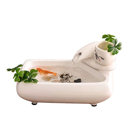 BORE Fuentes de Interior Cerámica Creativa Feng Shui Lucky Fuente de Agua de Escritorio Adornos hidroponía Plantas Tiesto Fish Tank Decoración Modernas (Color : White-1)