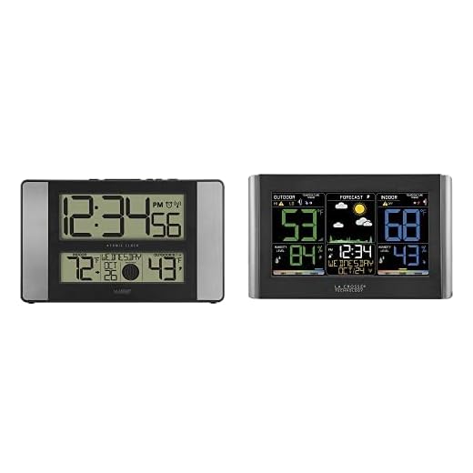 La Crosse Technology 513-1417AL-INT Atomic Clock w Outdoor Temp, Grey/Black & C85845-1 Color Wireless Forecast Station