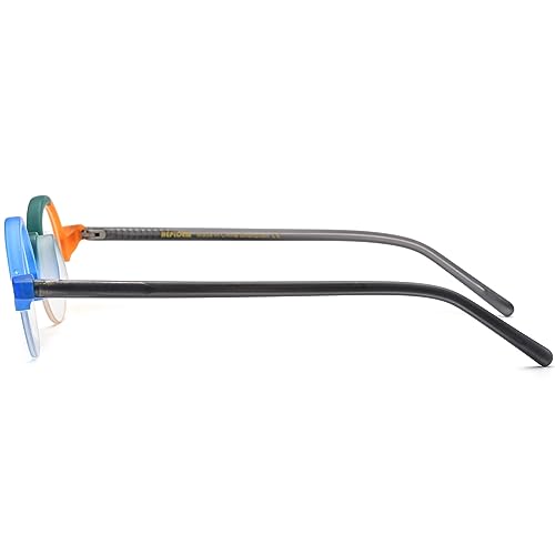 Image of HEPIDEM Matte Multicolor Acetate Glasses Frame Women,Semi Rimless Round Optical Eyeglasses