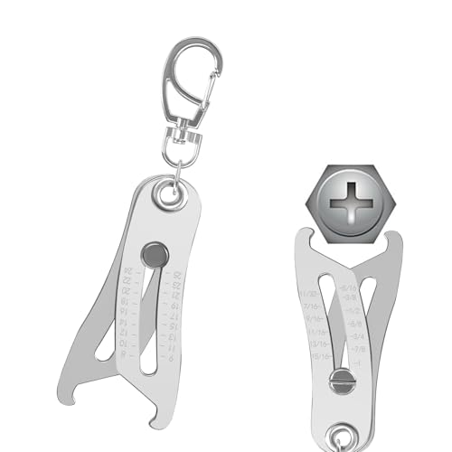 Tragbarer Präziser Gewindegrößenprüfer mit Schlüsselring Gewindeprüfer Gewindegrößenprüfwerkzeug für Präzise Messungen Schnelles Handmesswerkzeug für Muttern und Schrauben in Zoll und Metrisch