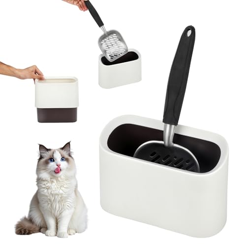 Mfsdai Katzenstreuschaufel mit Behälter Aluminiumlegierung Katzenklo Schaufel Tiefer Schaufel mit Ergonomischer und Bequemer Griff Poop...