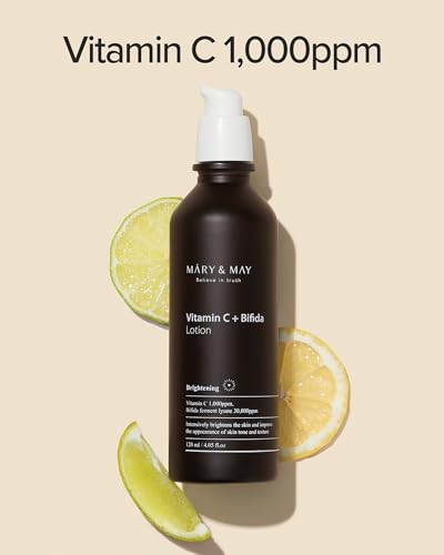 Mary&May Vitamin C+ Bifida Lotion - Nourishing Face Lotion for Evens Skin Tone and Moisturization - 30,000ppm Bifida Fermentation with 1,000ppm Vitamin C, 4.06 fl.oz.