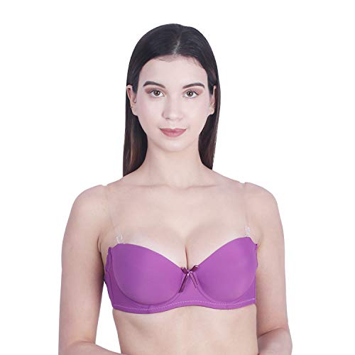 Image of Brachy Women Cotton Nylon Spandex Padded Underwire Strapless Backless Invisible Clear Transparent Back Push up Bra with (Free Extra Transparent Strap)