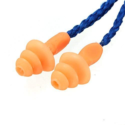 Image of Reusable Noise Reduction Earplug Silicone Corded Ear Plugs - Reusable Hearing Protection Earplugs (Blue Rope-Orange Plug)