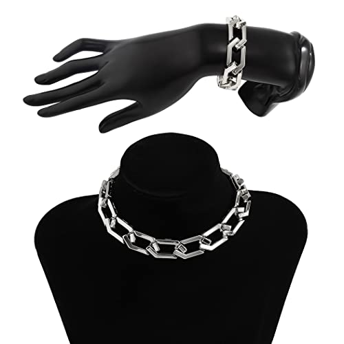 CACAZI Chunky Collier Ras du Cou Dainty: Collier Chaîne À Maillons Creux Collier Simple Réglable Femmes Clavicule Collier avec Bracelet Hip Hop Cover