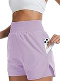 Women's High Waisted Athletic Running Shorts with Side & Back Zipper Pockets, Built-in Liner for Workout, Gym, Casual Wear Purple
