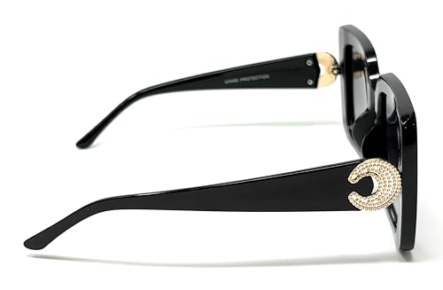 Designer Oversized Square Sunglasses, Gold Accent Temple Detail, Black and Tortoise Shell Frame Options4