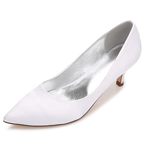 Womens Kitten Heels Pumps,Classic 2.36 Inch Mid Heel Slip on Closed Pointed Toe Pumps Office Work Dress Pumps