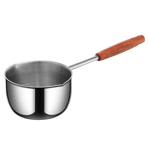 Mini olla, sartén de pequeña con pico de vierte 500 ml de acero inoxidable mini olla calentador de mantequilla con mango de madera para cocinar aceite caliente, mantequilla, sartén
