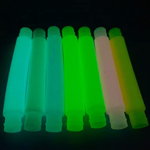 XCSJ 7pcs Lumineux Tube Pop Mini Tubes De Pop Jouets Mini Jouets Sensoriels Tubes Pop Jouets Sensoriels Colorés De Tuyau Extensible Pop Tubes pour Soulager Le Stress Et l'Anxiété (Fluorescence) Cover