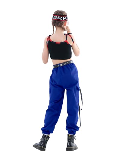Image of Rolanko Girls Cargo Pants for Kids Loose Streetwear Hip Hop Dance Cotton Cargo Jogger Pants for Kids 4-15 Years