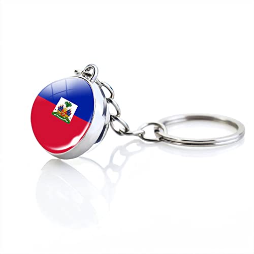 Mode Haïti Drapeau Boule De Verre Pendentif Porte-Clés Amérique Du Nord Pays Mini Drapeau Porte-Clés Souvenirs, Nouveauté Drapeau National Du Monde Porte-Clés Pour Hommes Femmes Couple Acces