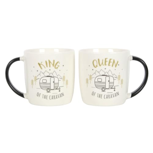 Something Different Set of 2 New Bone China Mugs - King and Queen Couples Caravan Mug Set - from The Happy Camper Range