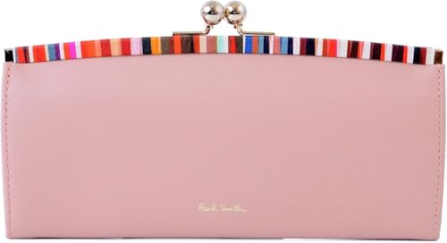 [ポールスミス] クロスオーバーストライプトリム がま口 長財布 ピンク
