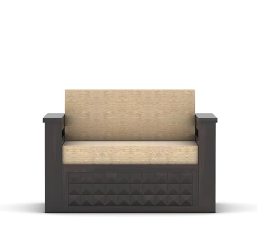 Image of Solid Sheesham Wood Sofa Cums Bed with Mattress & Storage | Rosewood Convertible Sofa Bed for Living Room & Bedroom (B-Walnut Finish, 2 Seater)