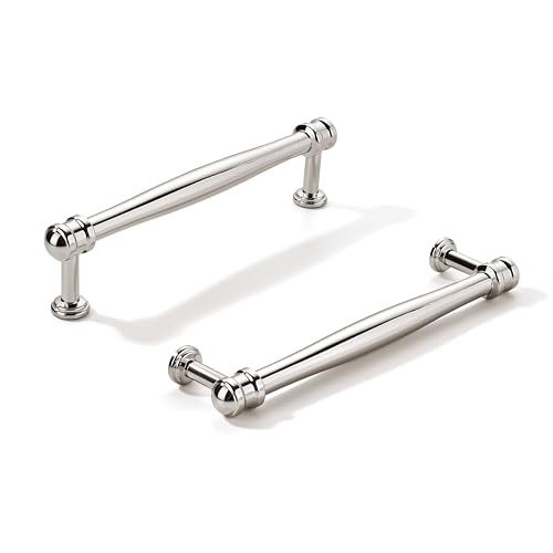 khtumeware 2 Pack 5inch(128mm) Hole Center Vibrant Polished Nickel Cabinet pulls Solid Heavy-Duty Tradition Kitchen Cabinet Handle Cabinet Hardware for Dressing Table Bathroom Pull
