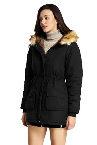 iLoveSIA Womens Hooded Coat Faux Fur Lined Jacket Black 8