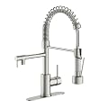 Dual Spout Kitchen Faucet with Pull Down Sprayer, Brushed Nickel Stainless Steel Commercial Sink Faucet with Pot Filler, Single Handle, 1 or 3 Hole Install, for Farmhouse RV Laundry Utility Wet Bar