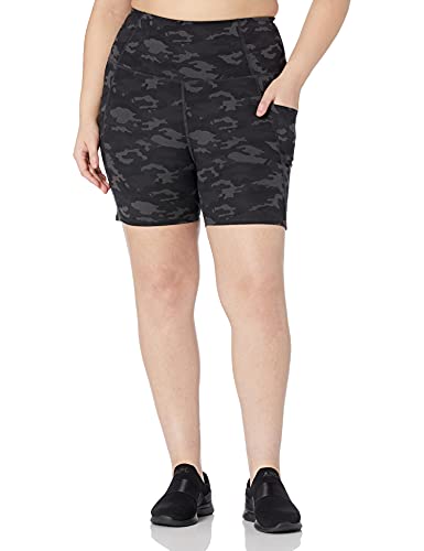 Core 10 Women's All Day Comfort Slim-Fit High-Waist Side-Pocket Booty Yoga Short, Grey Heather, Camo, X-Small