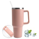 GiReich Taza Termica 1200ml (40 oz), Taza de café de acero inoxidable sin BPA con Tapas a Prueba de Salpicaduras Pajitas, Adecuado para Bebidas Frías y Calientes - Rosa Claro