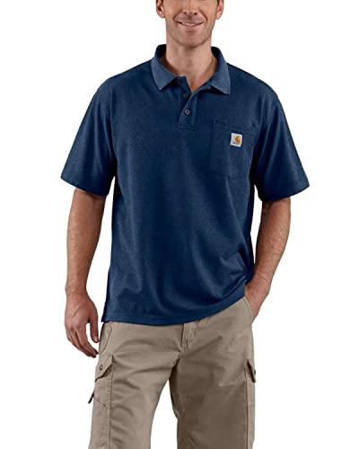 Carhartt Men's Loose Fit Midweight Short-Sleeve Pocket Polo, Dark Cobalt Blue Heather, 3X-Large