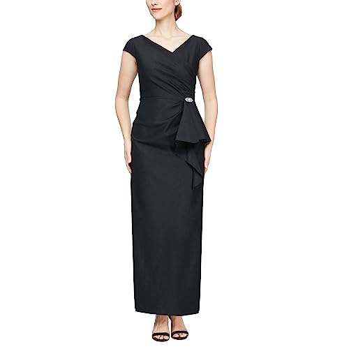 Image of Alex Evenings Women's Slimming Long Cap Sleeve Dress with Side Beaded Detail