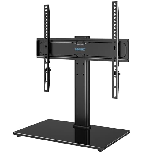 BONTEC Soporte TV Universal, Soporte de Pie para TV Mesa Elevador TV de 24-60 Pulgadas LED/LCD/Plasma/Curva/Plana, Altura Ajustable Plano y Curvo hasta 45 kg, Máx VESA 400x400 mm