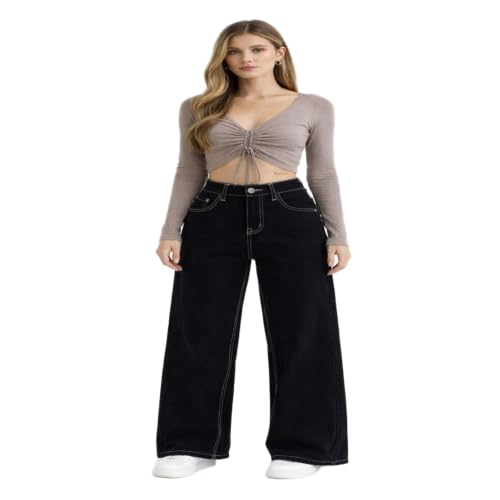 Image of ODDMONEKY Baggy Jeans for Women || Korean Jeans for Women || Wide Leg Korean High Waist Baggy Denim Pants (Wjeans-7)