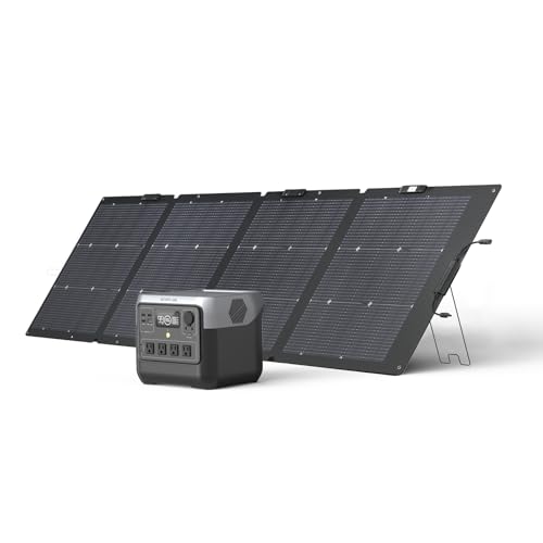 EF ECOFLOW Solar Generator RIVER 2 Pro 768Wh LiFePO4 Battery with 220W Solar Panel, 4x800W AC Outlets (1600W Surge), Portable Power Station for Home Backup Outdoors Camping RV Emergency
