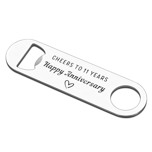 Bottle Opener Keychain 11th Anniversary Steel Gifts for Him Her 11 Year Wedding...