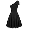 JASAMBAC Homecoming Dresses for Juniors 1950's Dresses for Women One Shoulder Cocktail Dress Wedding Guest Black XL