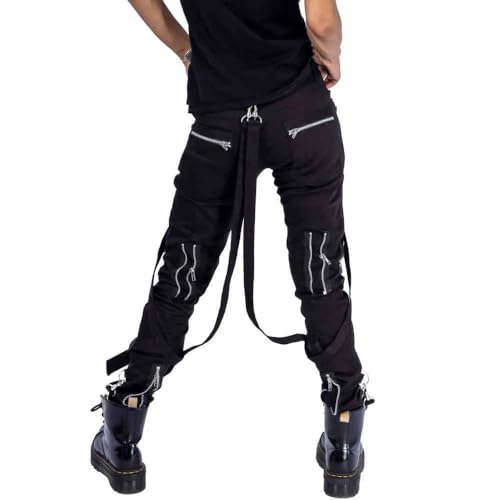 Black Gothic Steampunk Punk Morte Pants Buckle Chain Trousers2