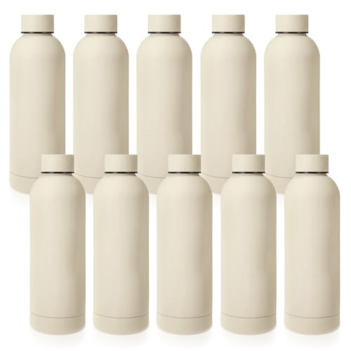 Bokon 10 Pcs Stainless Steel Water Bottle Bulk Christmas Housekeeping EVS Gifts School Double Layer Vacuum 17 oz Small Mouth Sport Insulated Metal Teacher Reusable Flask Leakproof Lid(Beige)