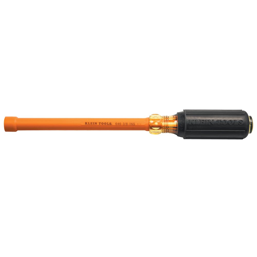 Klein Tools 646-3/8-INS 3/8-Inch Hex Insulated Nut Driver, Made in USA, 6-Inch Hollow Shaft and Cushion Grip Handle