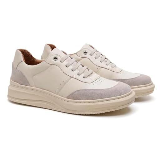 Turunelli Calçados Tênis Masculino Casual Orion Off White | Couro Floater e Camurça | Palmilha Gel | Forro Couro | Sola 3cm | Elastico Calçe Facil | FORMA GRANDE (Marfim, BR, Adulto, Numérico, M, 37, 44)