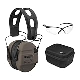 Walker's Recon Digital Low Profile Ear Muffs IPX4 Water Resistant (Flat Dark Earth) Bundle with Shooting Glasses and Hard Case (3 Items)