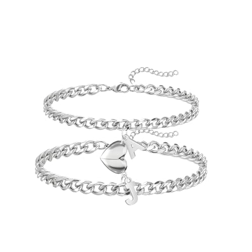 WODFOO Couple Bracelet Heart Magnet Initial Bracelet for Women Men Stainless Steel Adjustable Chain Love Jewerly Valentines Day Gifts for Him Her(Women-K)