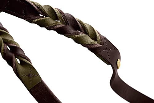 HUNTER Verstellbare Führleine SOLID Education Duo, Farbe: Dunkelbraun/Oliv, Handgeflochten, 3-Fach verstellbar, strapazierfähig, mit eingeflochtenem Bolzenhaken und Lederanhänger, Größe: 20/200