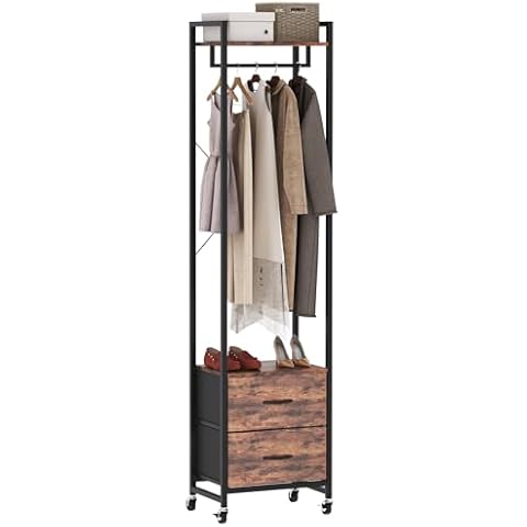 ZERDER Clothes Rack,Clothing Rack for Hanging Clothes,Freestanding Closet Organizer with 2 Fabric Drawers,4 Wheels,and Shelves for Bedroom Cover