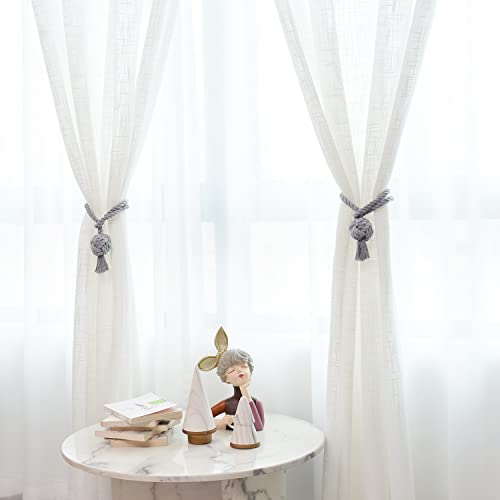 JQWUPUP 4 Pack Rustic Curtain Tiebacks - Decorative Outdoor Drape Drapery Holdbacks Holders - Hand Knitting Cotton Rope Curtain Tie Backs for Sheer and Blackout Curtain (Set of 4, Grey) - Image 6